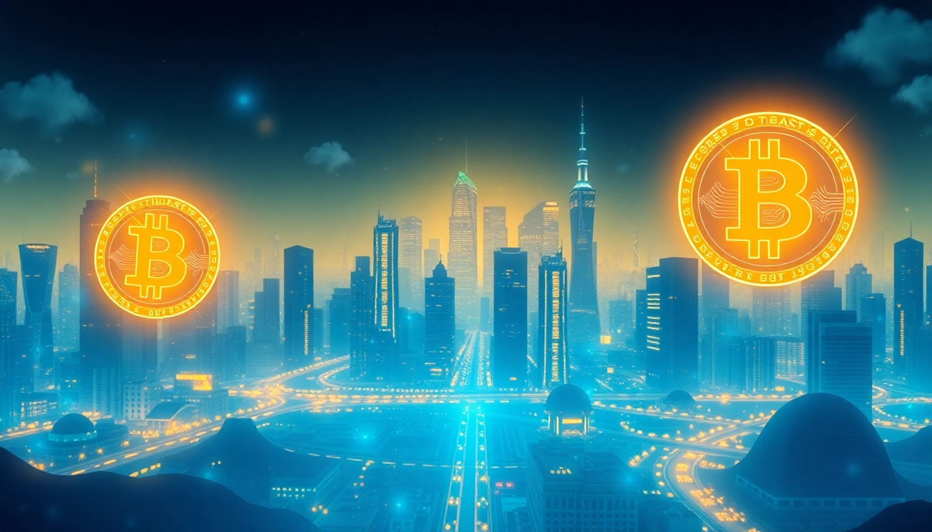 Explore Bitcoin's transformative power in a futuristic cityscape, showcasing innovation and financial progress.